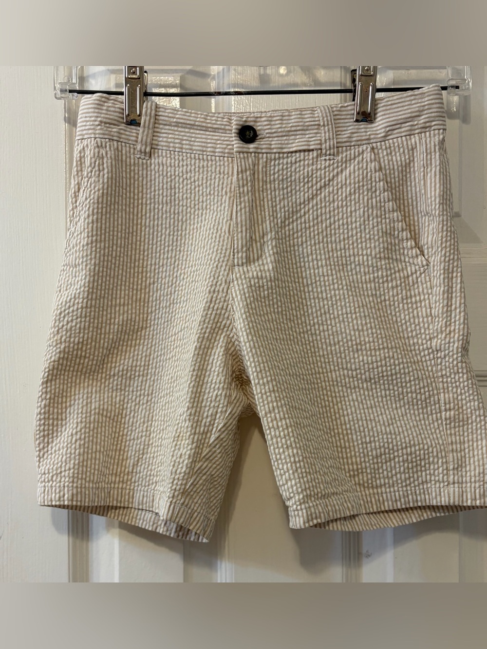 Janie and Jack Charming Boys Brown & White Seersucker Shorts Size 8